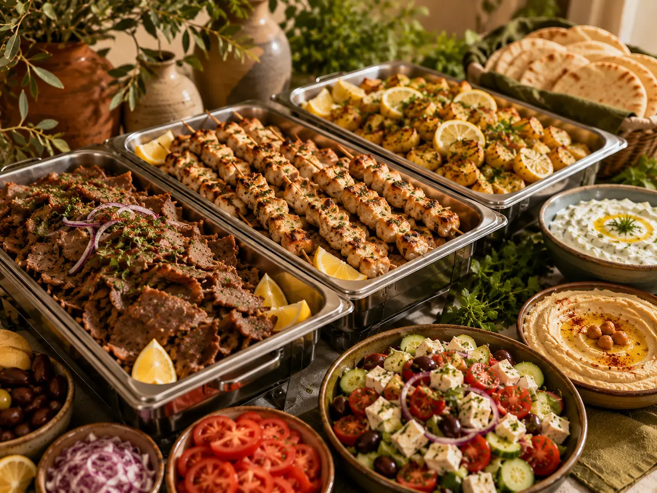 Greek gyro bar with pita, tzatziki and Greek salad, catering in Las Cruces, NM