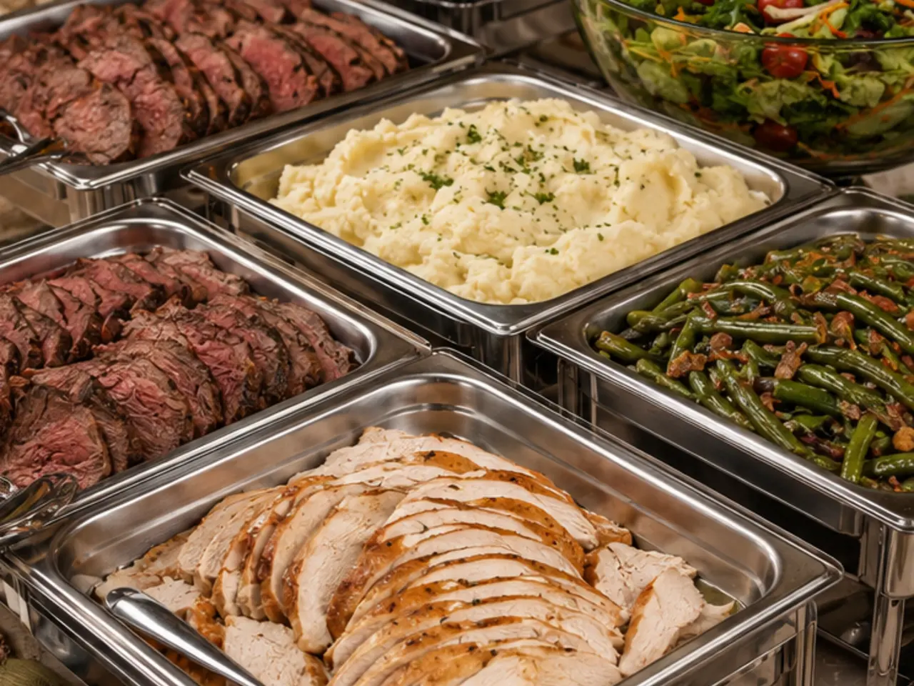 Scratch-cooked plated turkey dinner with mashed potatoes, gravy and green beans, catering in Las Cruces, NM